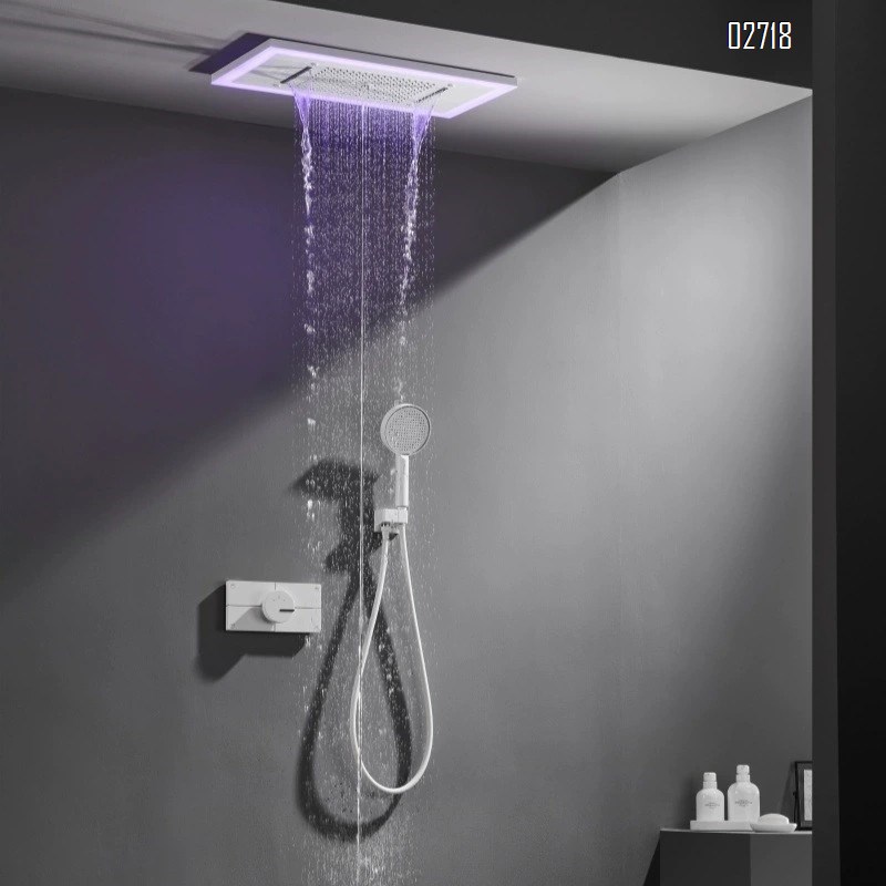 Ceiling-mounted embedded wall-style shower head with constant temperature all-copper waterfall rain shower set