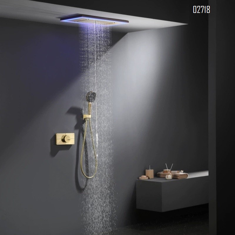 Ceiling-mounted embedded wall-style shower head with constant temperature all-copper waterfall rain shower set