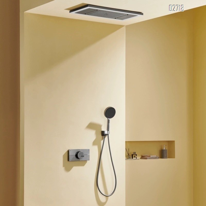 Ceiling-mounted embedded wall-style shower head with constant temperature all-copper waterfall rain shower set