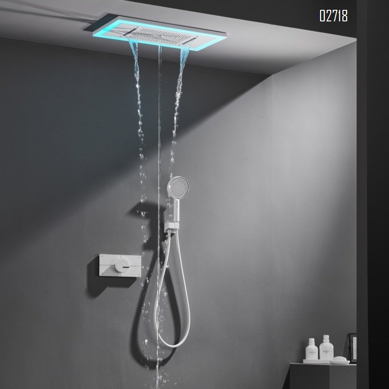 Ceiling-mounted embedded wall-style shower head with constant temperature all-copper waterfall rain shower set