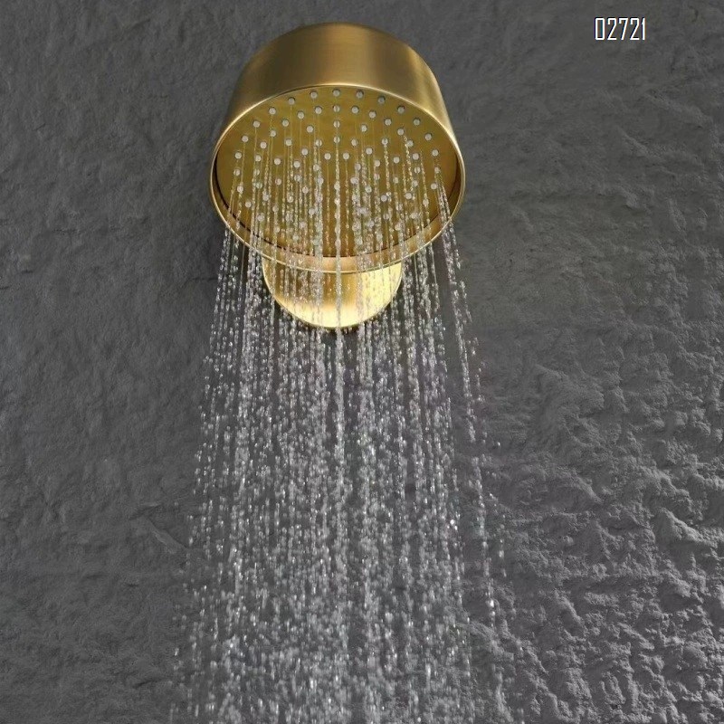 Creative minimalist all-Brass brushed gold concealed wall-mounted shower set with cold and hot ceiling spray