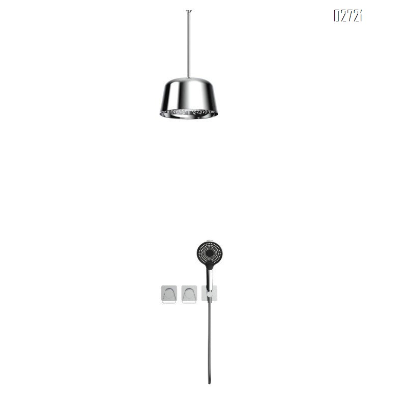 Creative minimalist all-Brass brushed gold concealed wall-mounted shower set with cold and hot ceiling spray