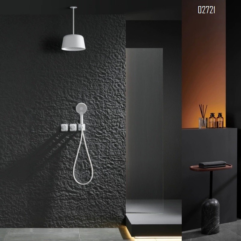 Creative minimalist all-Brass brushed gold concealed wall-mounted shower set with cold and hot ceiling spray