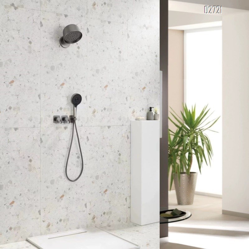 Creative minimalist all-Brass brushed gold concealed wall-mounted shower set with cold and hot ceiling spray