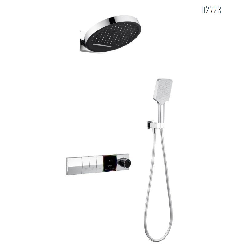 Gunmetal gray full Brass concealed waterfall shower with thermoplastic digital display built-in temperature-controlled and pressure-boosting shower