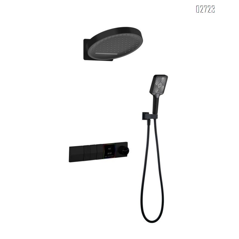 Gunmetal gray full Brass concealed waterfall shower with thermoplastic digital display built-in temperature-controlled and pressure-boosting shower