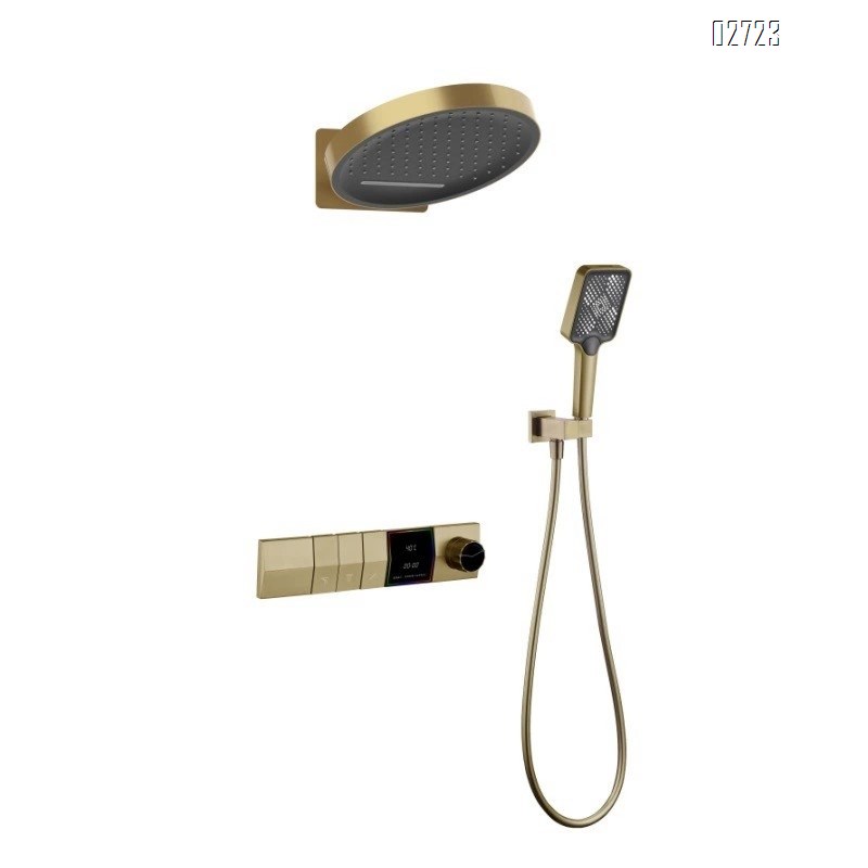Gunmetal gray full Brass concealed waterfall shower with thermoplastic digital display built-in temperature-controlled and pressure-boosting shower