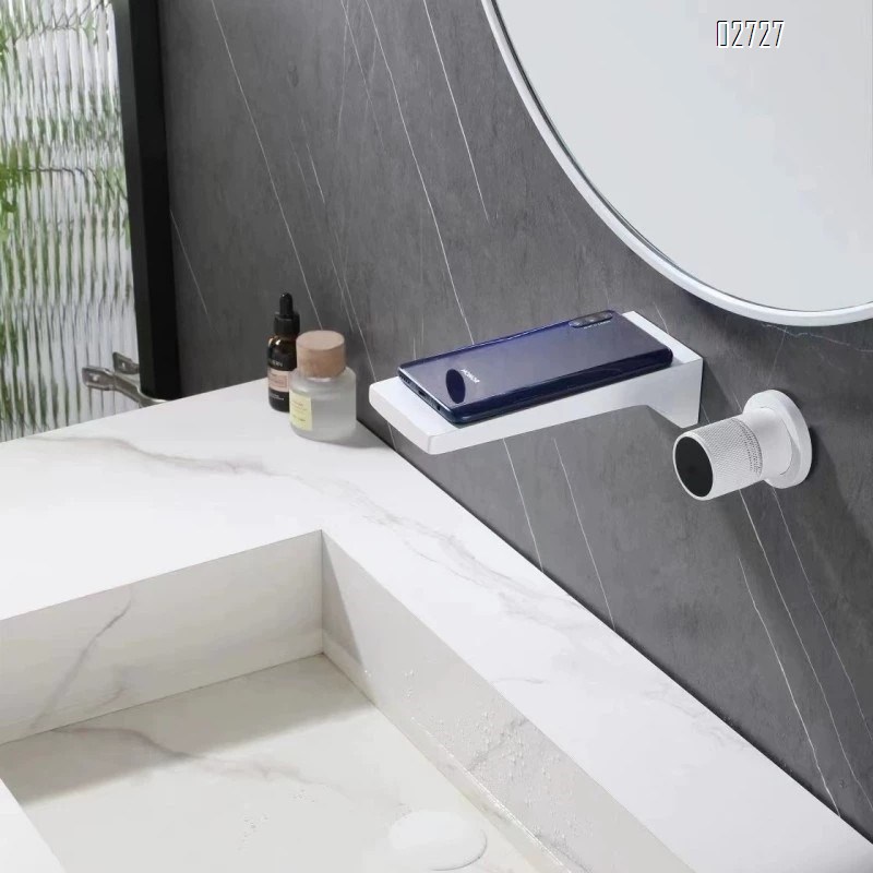 wall-mounted white all-Brass cold and hot basin faucet embedded concealed wall outlet basin faucet