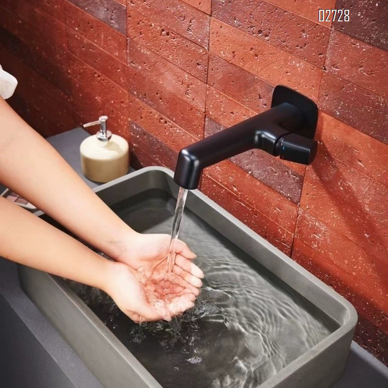 All-Brass one-piece concealed faucet black in-wall double outlet wall-mounted basin wash basin faucet