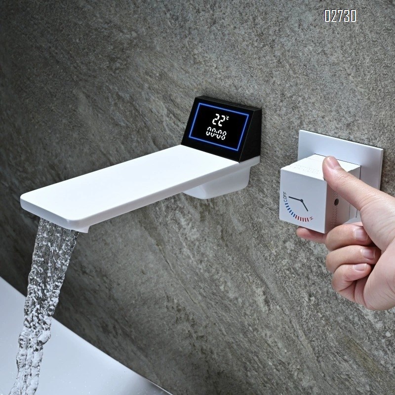 White wall-mounted basin faucet all Brass digital display concealed hot melt pre-embedded cold and hot wall water outlet faucet