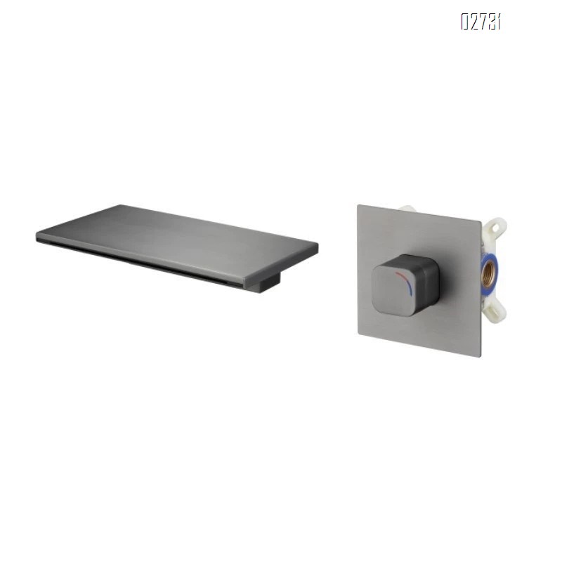 All Brass Chrome Modern Bathroom Gunmetal gray embedded washbasin waterfall  cold and hot watere wall-mounted basin faucet