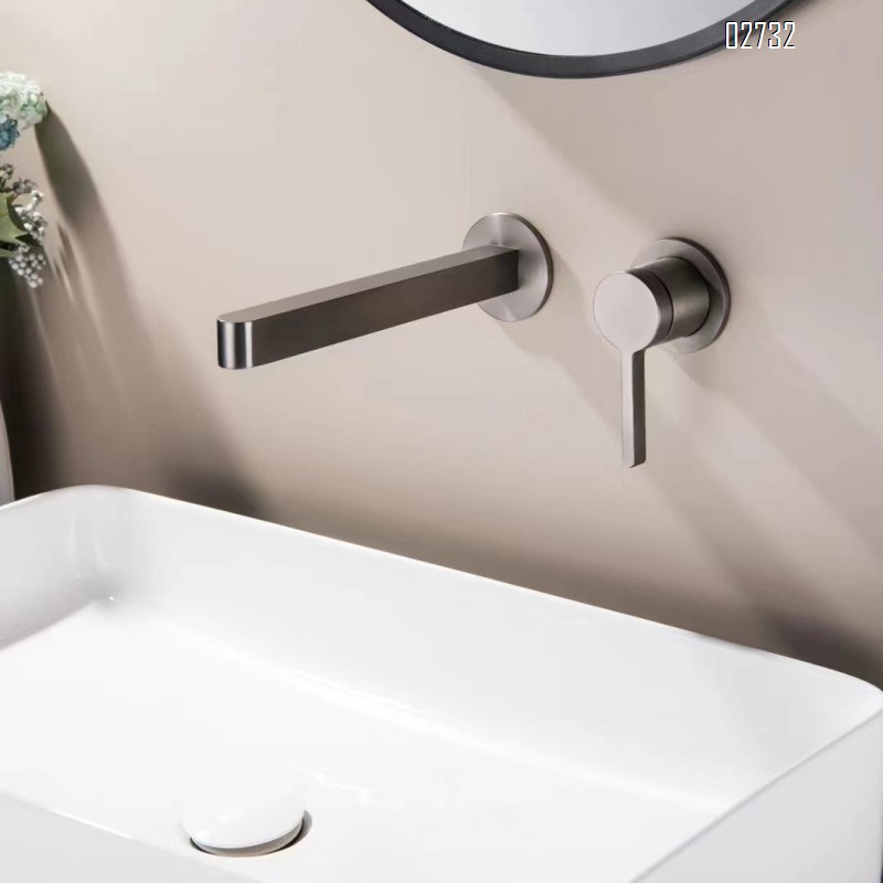 all Brass concealed embedded wall-mounted basin faucet cold and hot water pre-buried gun gray wash basin counter faucet