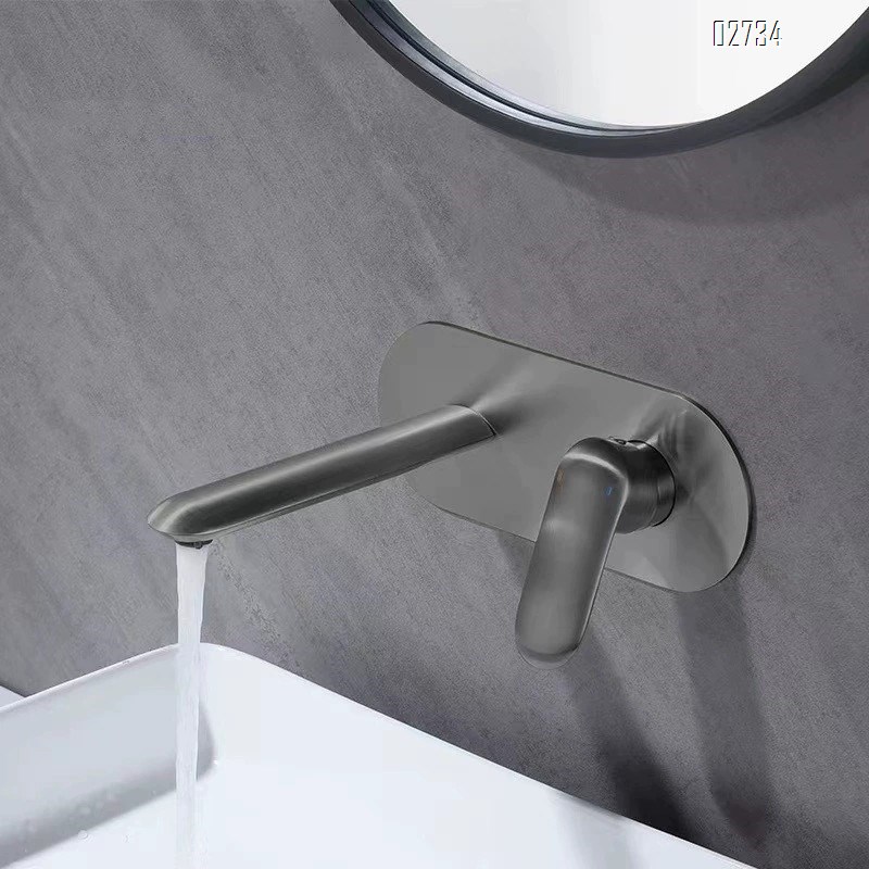New product fine brass silver color concealed surface basin faucet double-connection cold and hot water wall-mounted wash basin faucet