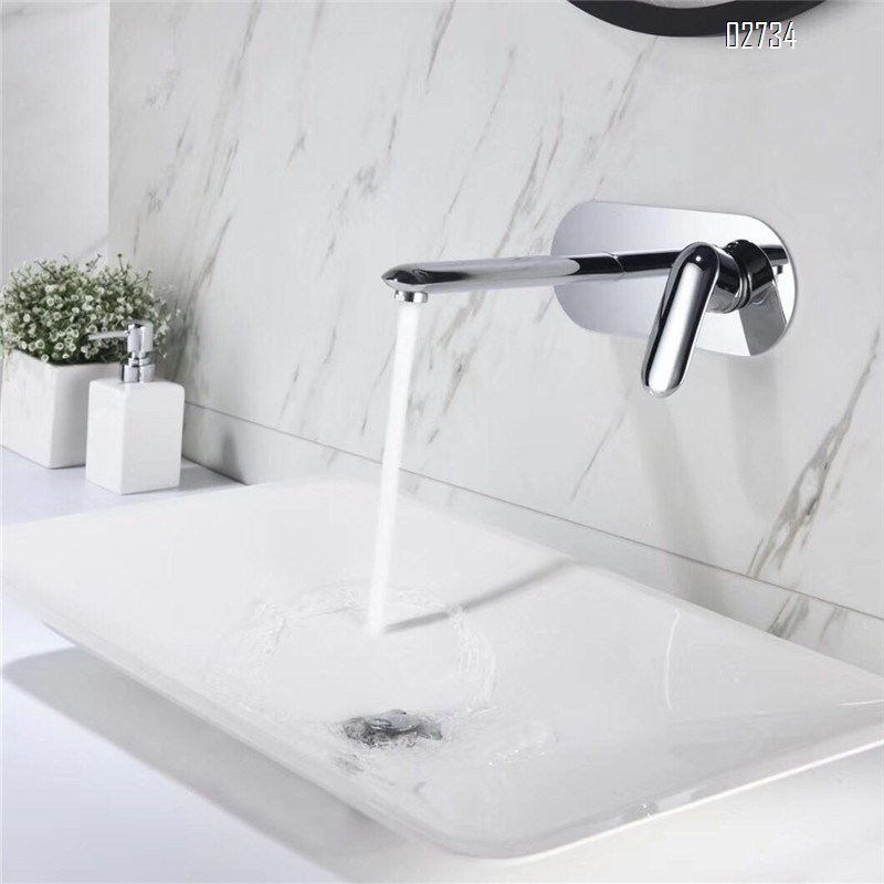New product fine brass silver color concealed surface basin faucet double-connection cold and hot water wall-mounted wash basin faucet