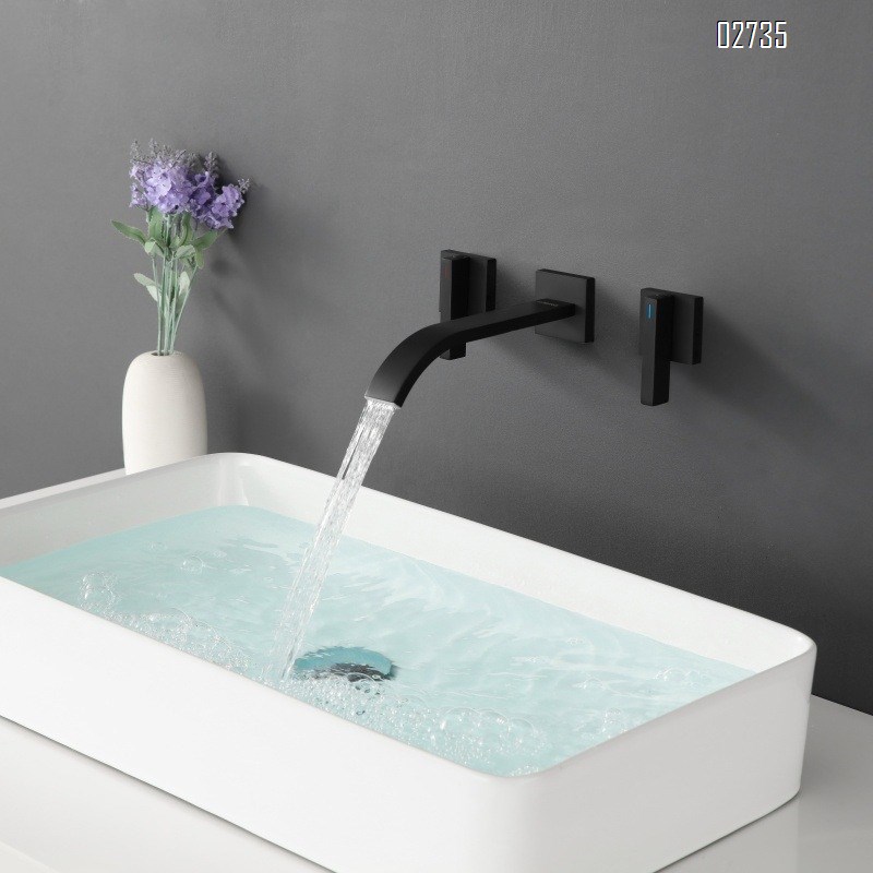 Full Brass recessed wash basin with black faucet separate three-way basin with concealed faucet