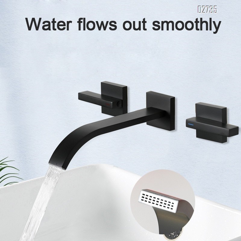 Full Brass recessed wash basin with black faucet separate three-way basin with concealed faucet