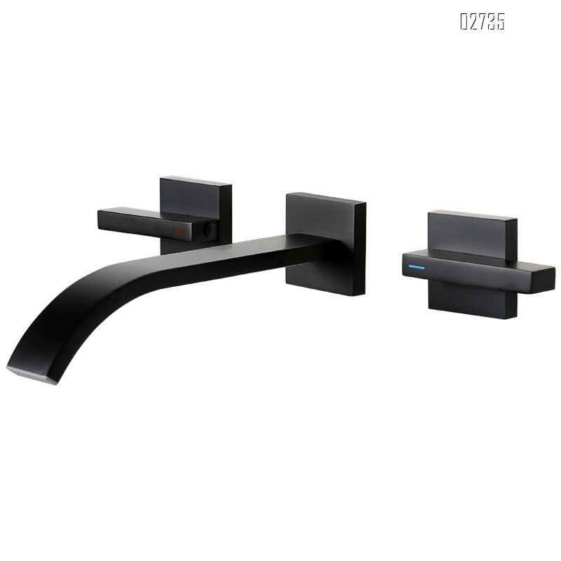 Full Brass recessed wash basin with black faucet separate three-way basin with concealed faucet