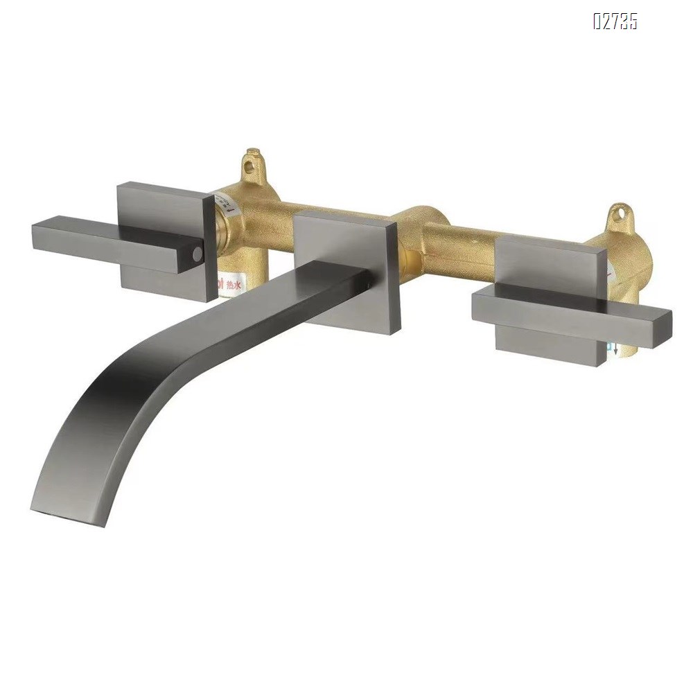 Full Brass recessed wash basin with black faucet separate three-way basin with concealed faucet