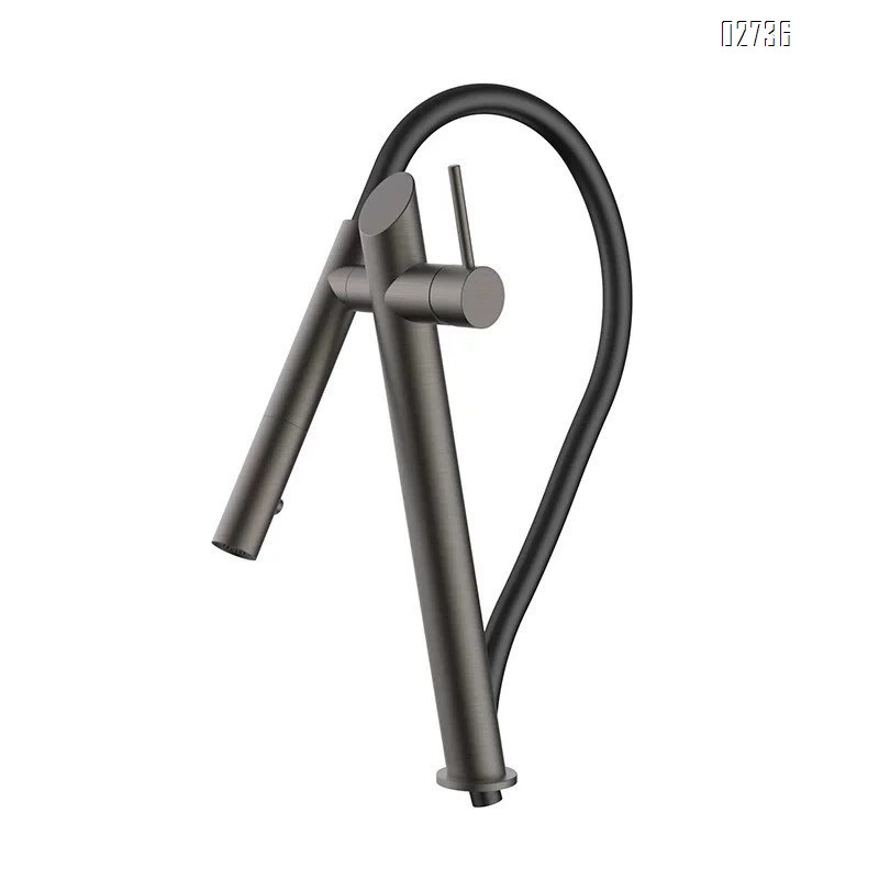 Luxury Brass gunmetal gray pull-down kitchen faucet with swivel multi-functional cold and hot water tap for sink and vegetable wash faucet
