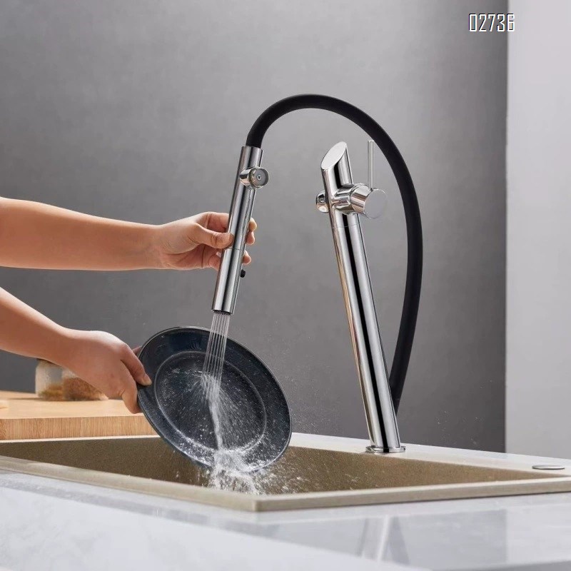 Luxury Brass gunmetal gray pull-down kitchen faucet with swivel multi-functional cold and hot water tap for sink and vegetable wash faucet