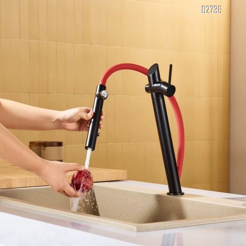 Luxury Brass gunmetal gray pull-down kitchen faucet with swivel multi-functional cold and hot water tap for sink and vegetable wash faucet