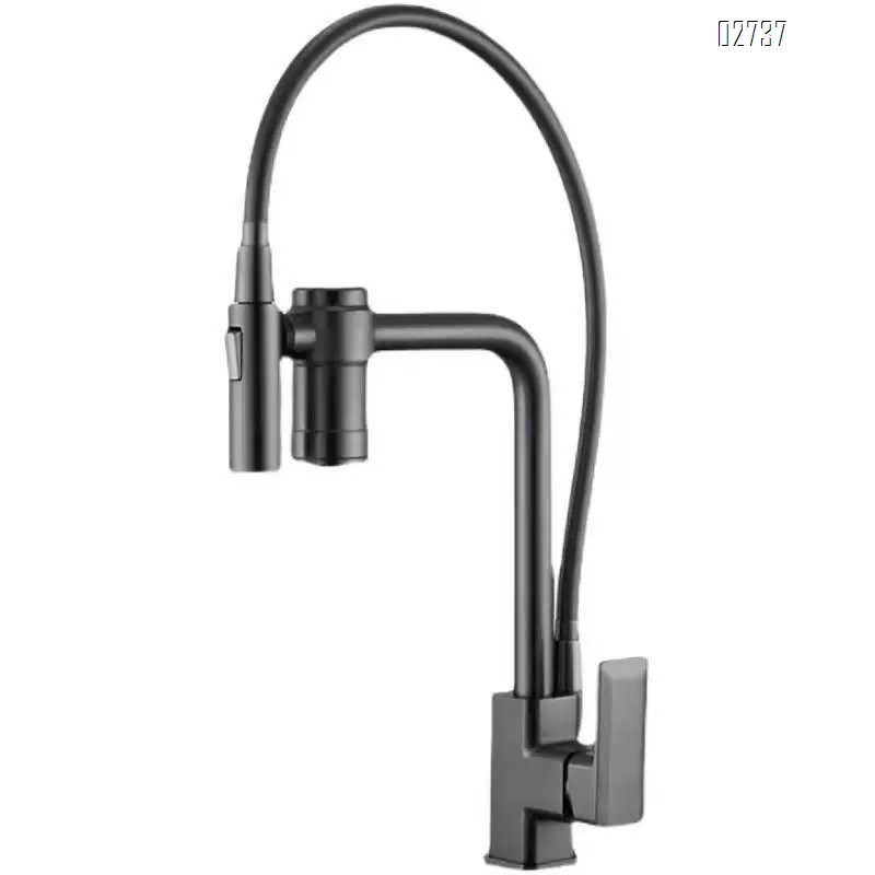 All-Brass three-in-one kitchen pull-down faucet water filter multi-directional rotating magnetic suction cold and hot water faucet