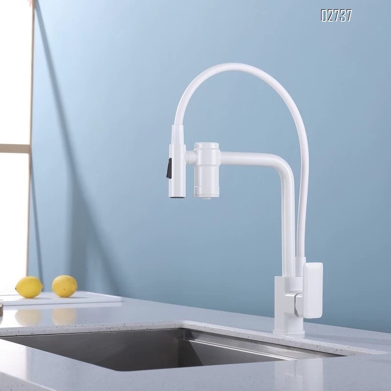 All-Brass three-in-one kitchen pull-down faucet water filter multi-directional rotating magnetic suction cold and hot water faucet