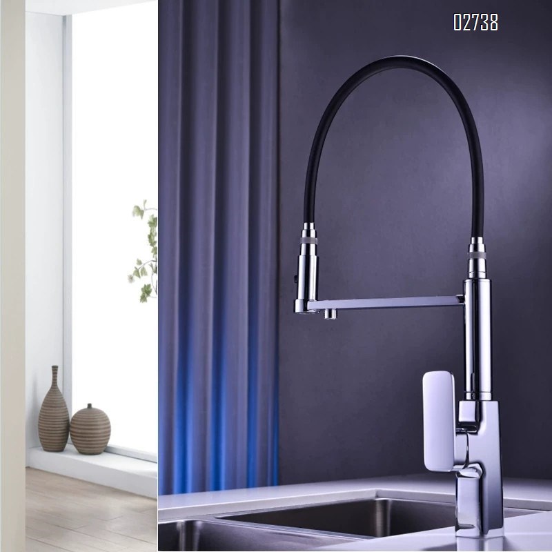 Kitchen three-in-one gunmetal gray Brass cold and hot water faucet outward rotating pull-down rotatable drinking water faucet