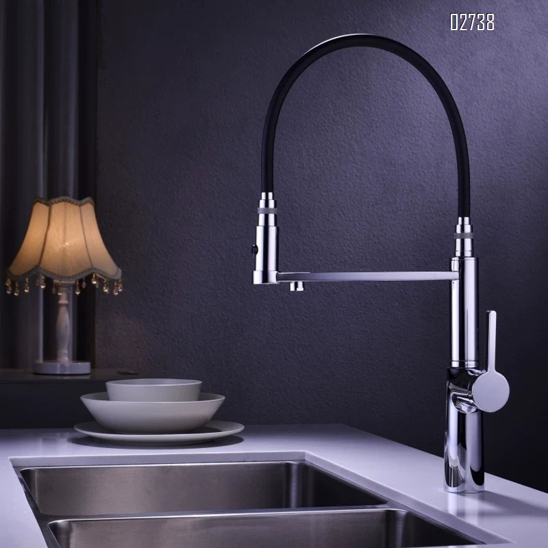 Kitchen three-in-one gunmetal gray Brass cold and hot water faucet outward rotating pull-down rotatable drinking water faucet