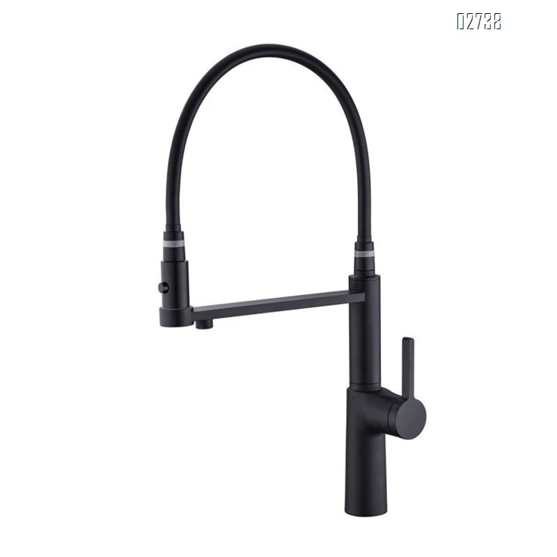 Kitchen three-in-one gunmetal gray Brass cold and hot water faucet outward rotating pull-down rotatable drinking water faucet