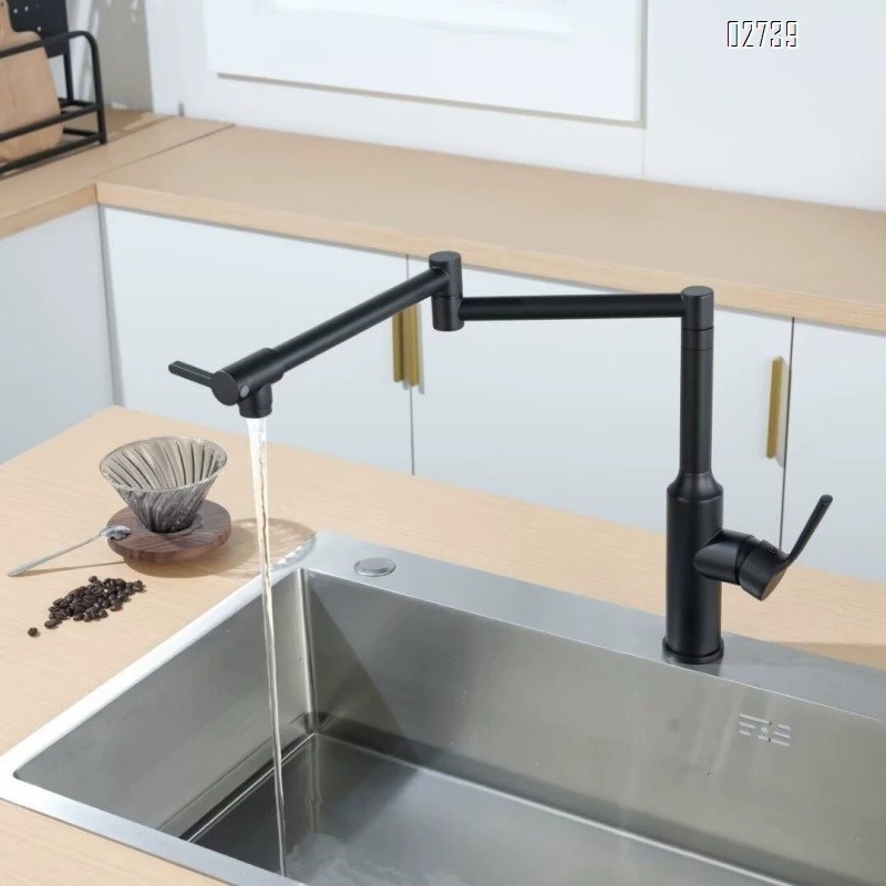 Double-switch all-Brass kitchen faucet with cold and hot water extendable and rotatable sink faucet for washing vegetables