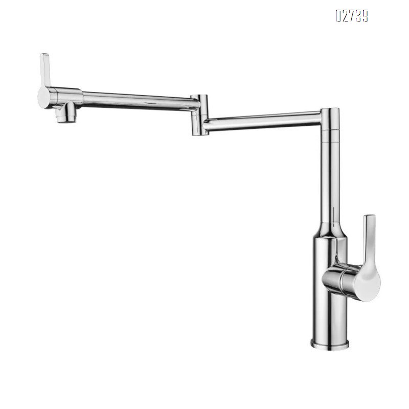 Double-switch all-Brass kitchen faucet with cold and hot water extendable and rotatable sink faucet for washing vegetables