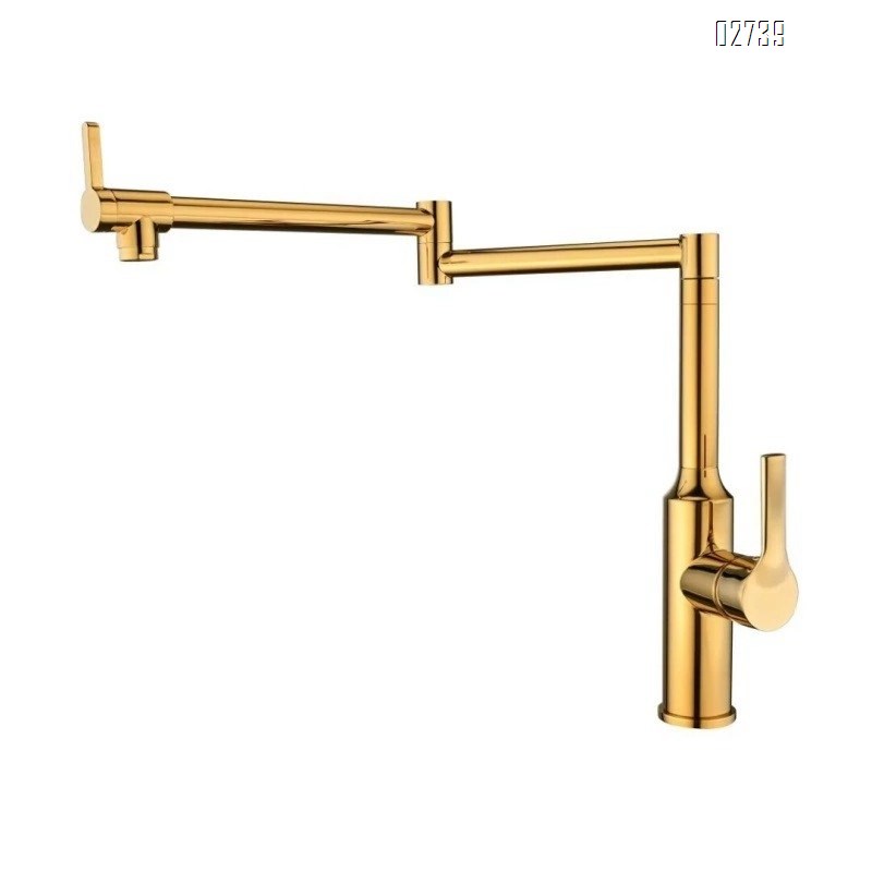 Double-switch all-Brass kitchen faucet with cold and hot water extendable and rotatable sink faucet for washing vegetables