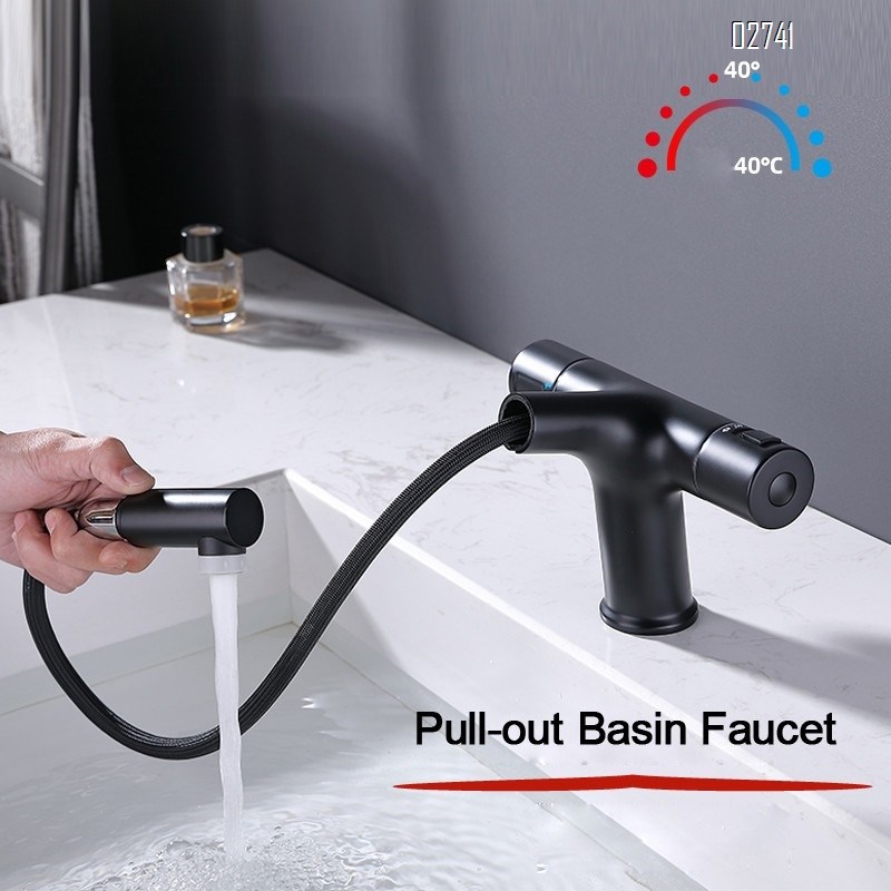 Full Brass temperature memory pull-out faucet for bathroom wash basin wash hand pool wash basin extendable faucet