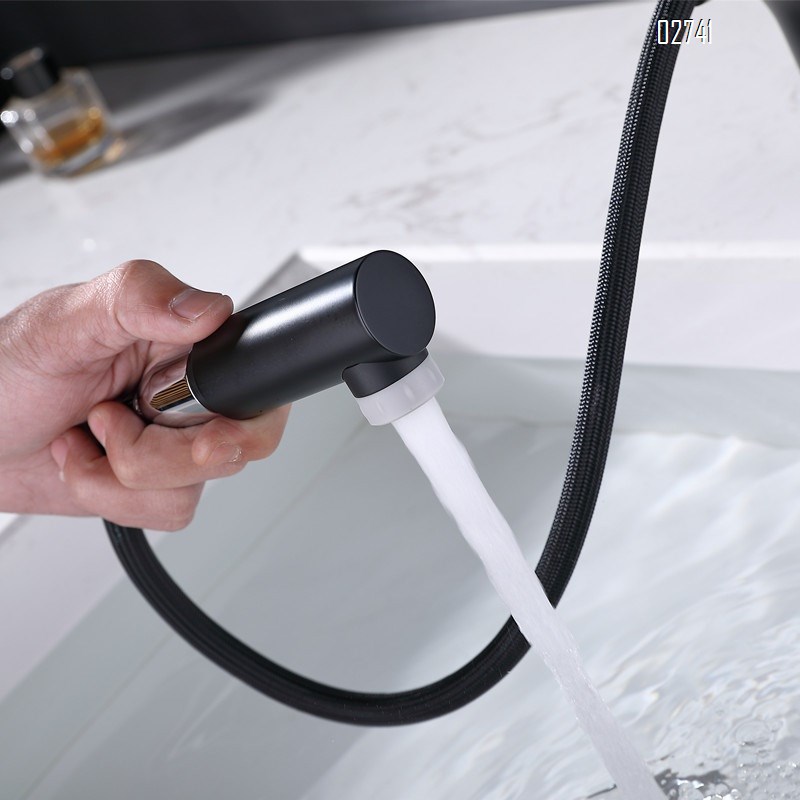 Full Brass temperature memory pull-out faucet for bathroom wash basin wash hand pool wash basin extendable faucet