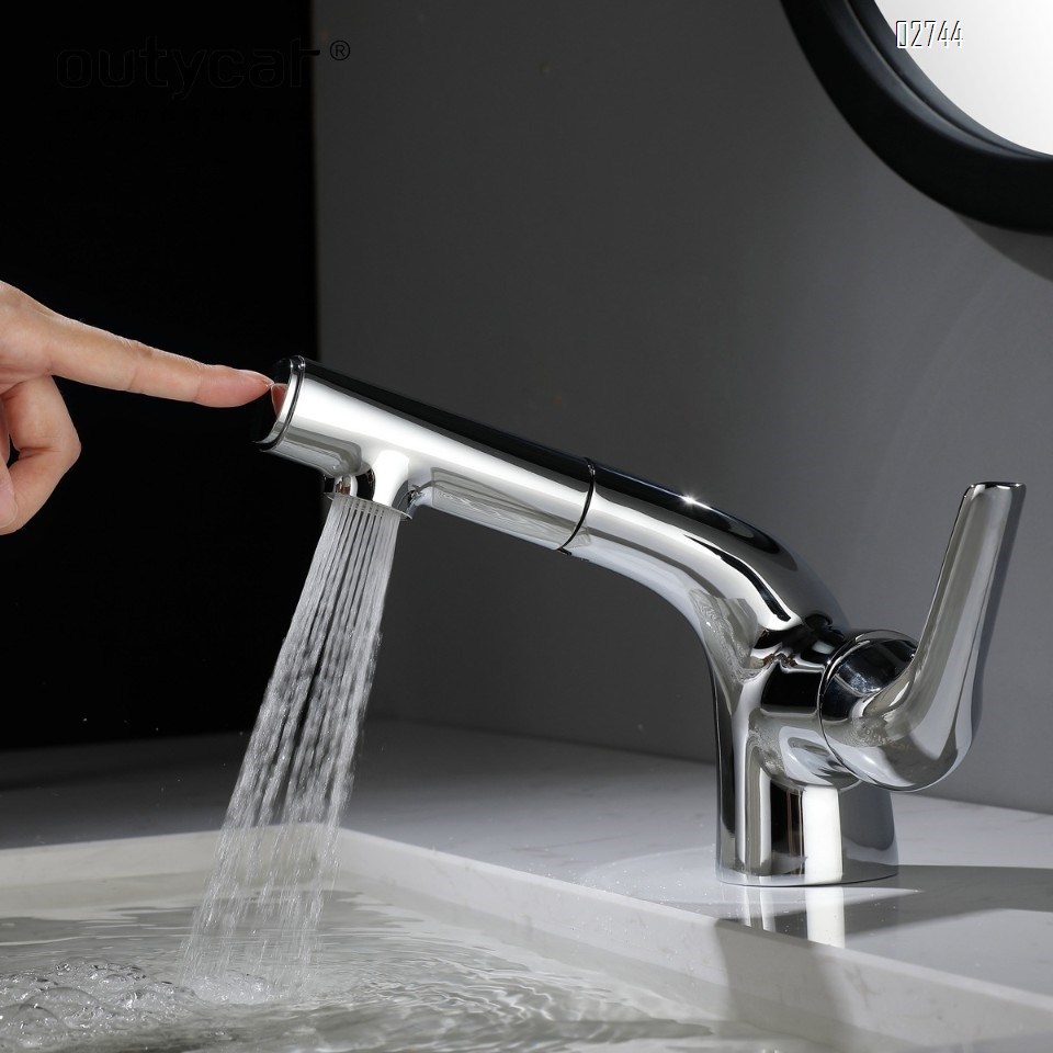 White pull-out faucet for washbasin all Brass home bathroom faucet pull-out wash basin faucet