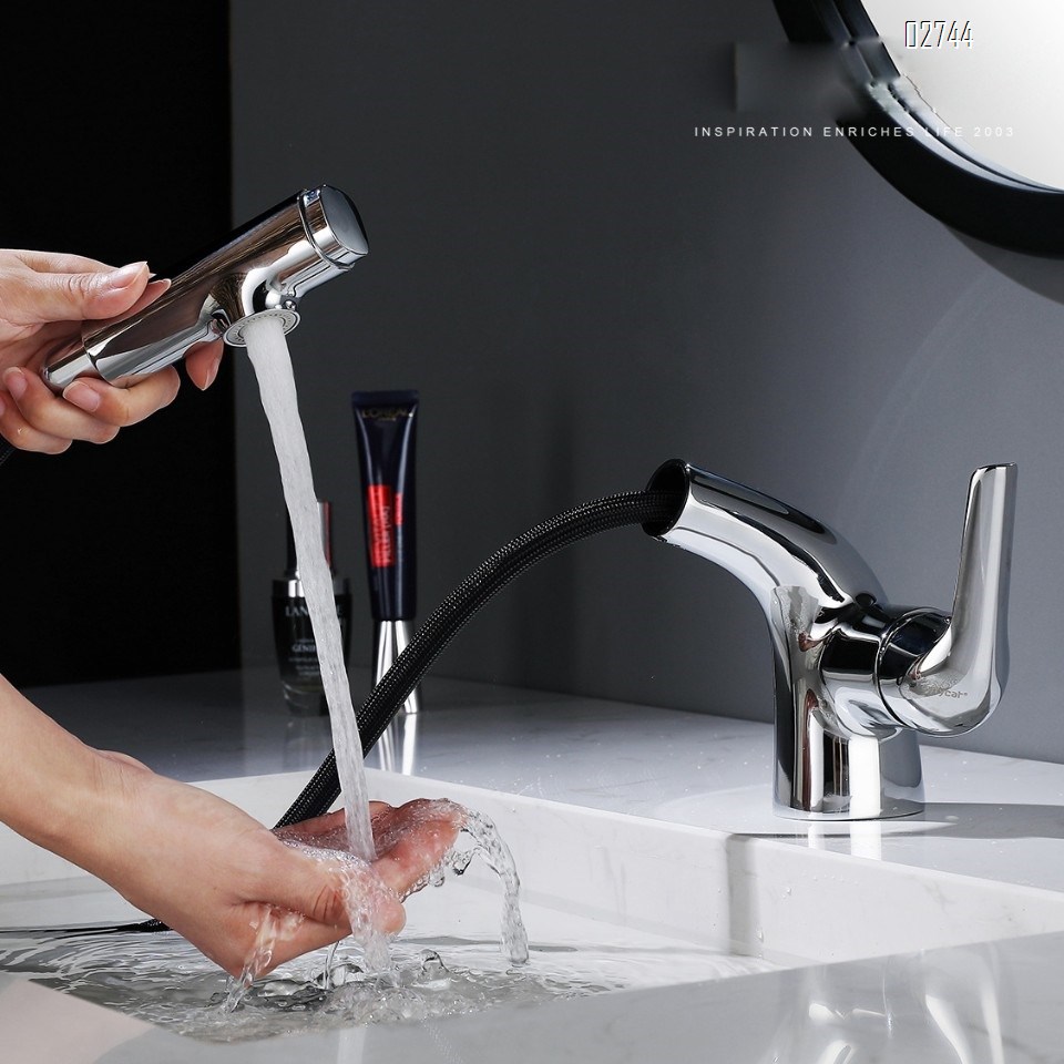 White pull-out faucet for washbasin all Brass home bathroom faucet pull-out wash basin faucet