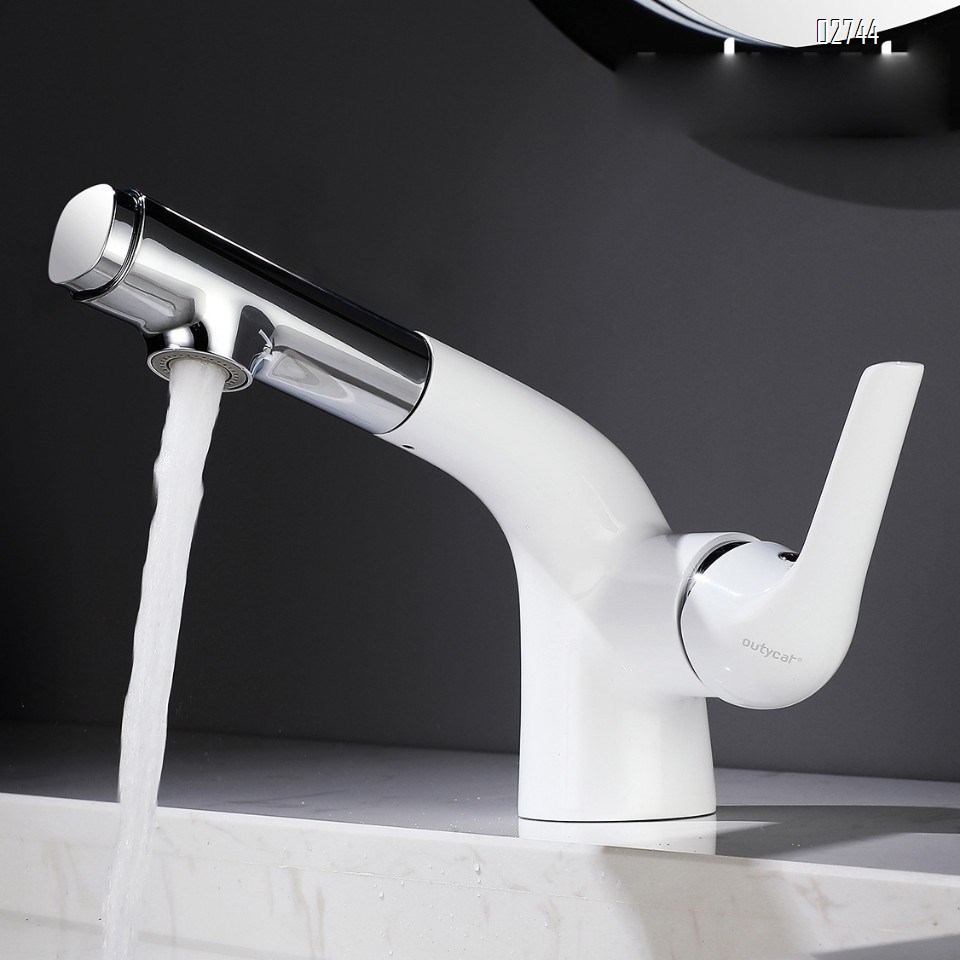 White pull-out faucet for washbasin all Brass home bathroom faucet pull-out wash basin faucet