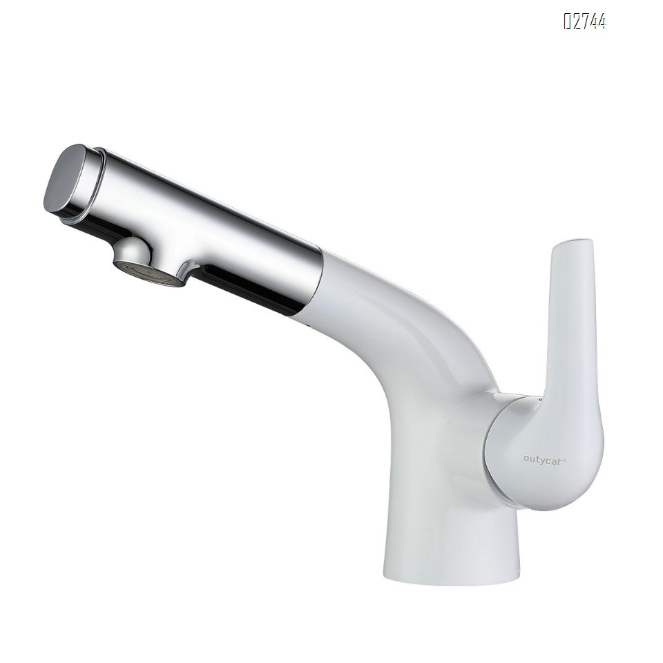 White pull-out faucet for washbasin all Brass home bathroom faucet pull-out wash basin faucet