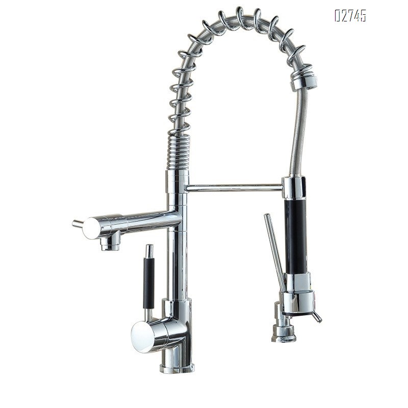 Modern style all Brass chrome-plated single head spring faucet spring pull-out faucet sink faucet kitchen faucet