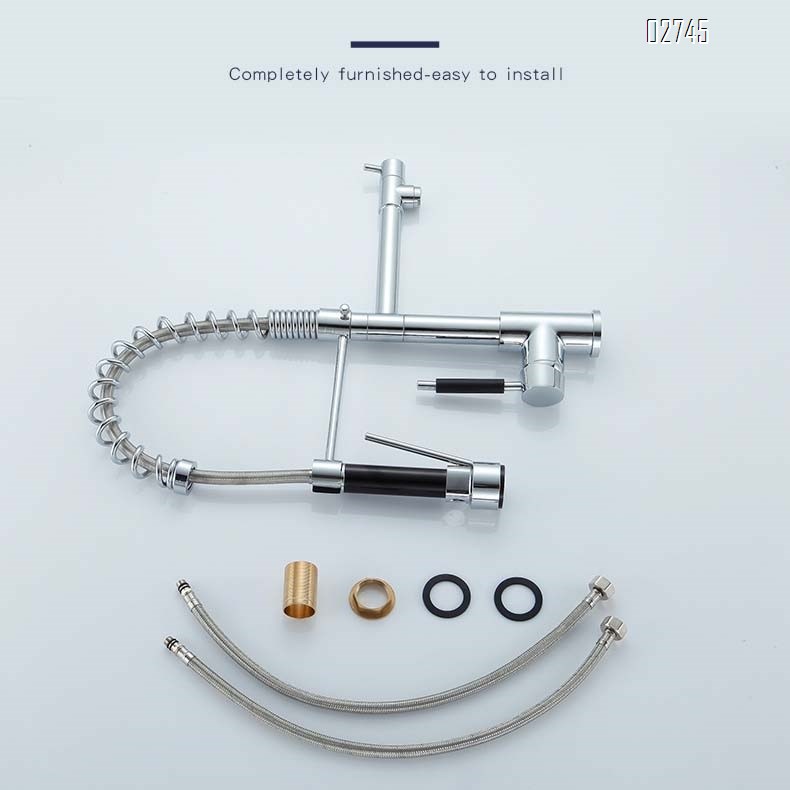 Modern style all Brass chrome-plated single head spring faucet spring pull-out faucet sink faucet kitchen faucet