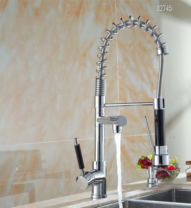 Modern style all Brass chrome-plated single head spring faucet spring pull-out faucet sink faucet kitchen faucet