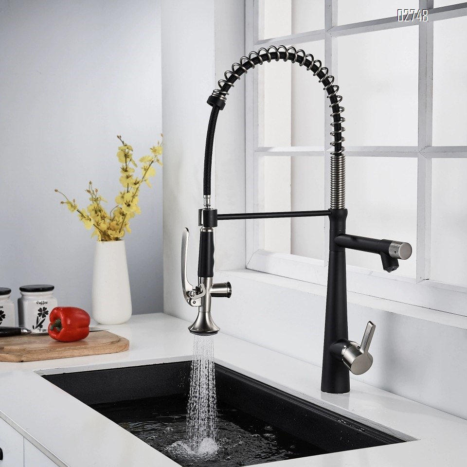pull-down Cold and hot water faucet all Brass spring double pipe faucet sink wash basin faucet