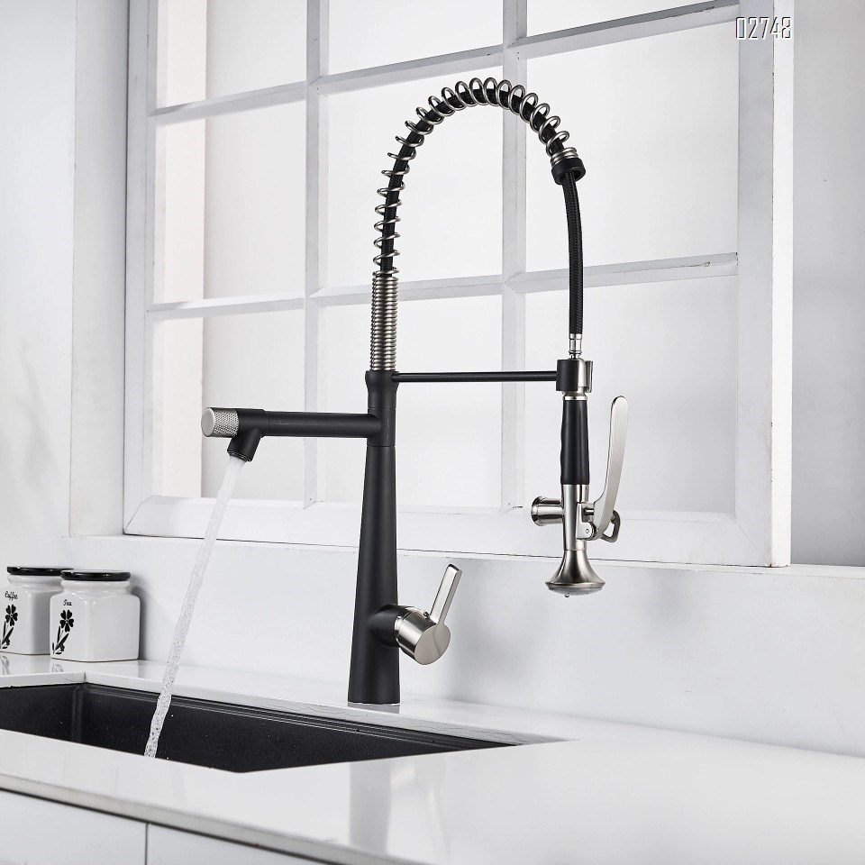 pull-down Cold and hot water faucet all Brass spring double pipe faucet sink wash basin faucet