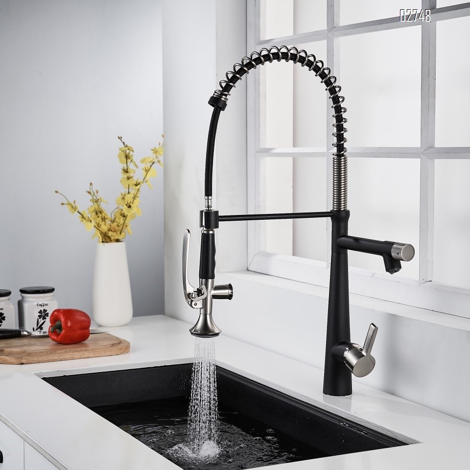 pull-down Cold and hot water faucet all Brass spring double pipe faucet sink wash basin faucet