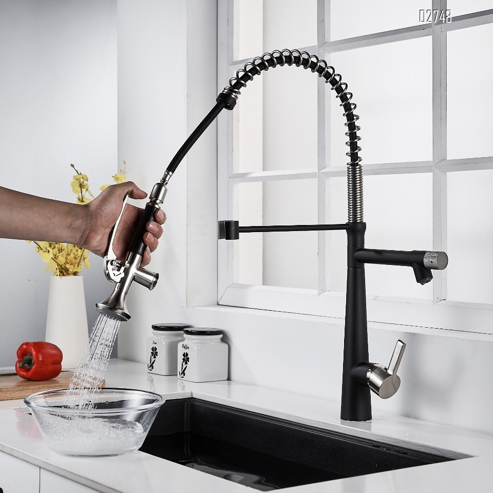 pull-down Cold and hot water faucet all Brass spring double pipe faucet sink wash basin faucet