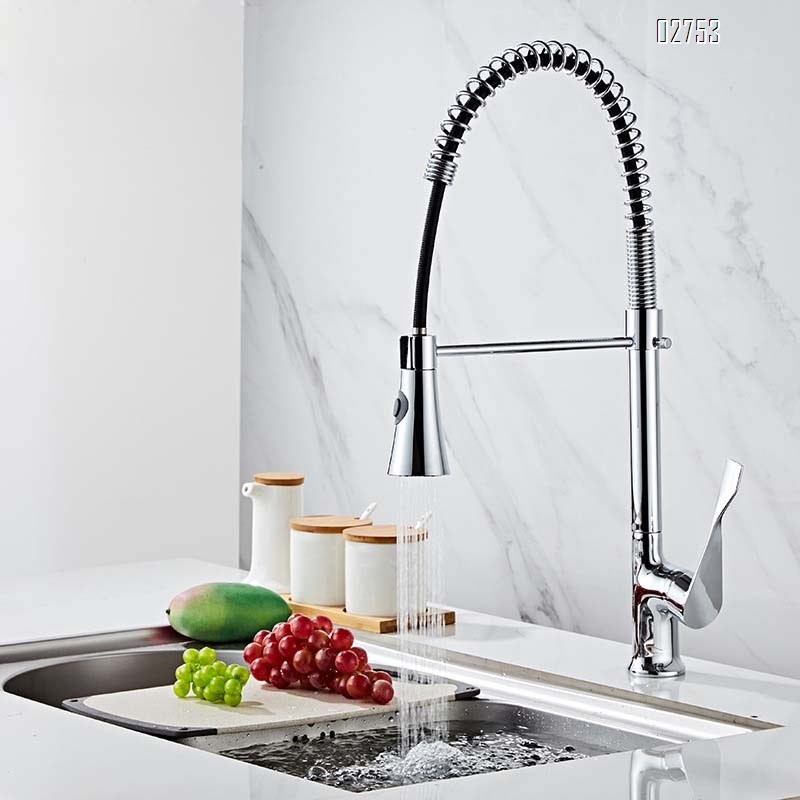 all brass Pull-down splash-proof hot and cold water faucet rotatable kitchen sink multi-functional spring  faucet