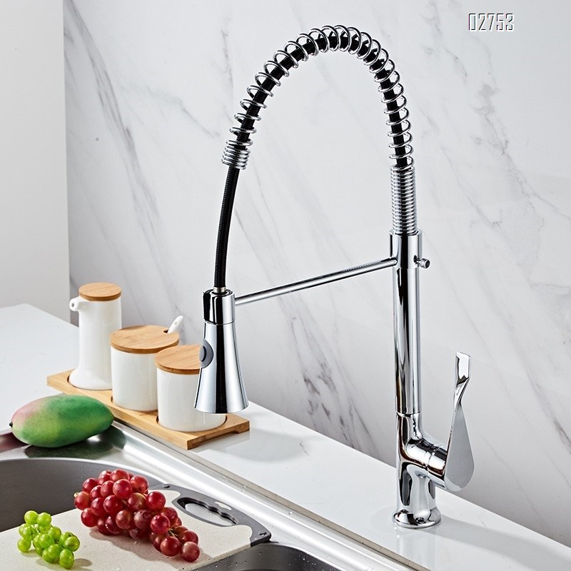 all brass Pull-down splash-proof hot and cold water faucet rotatable kitchen sink multi-functional spring  faucet