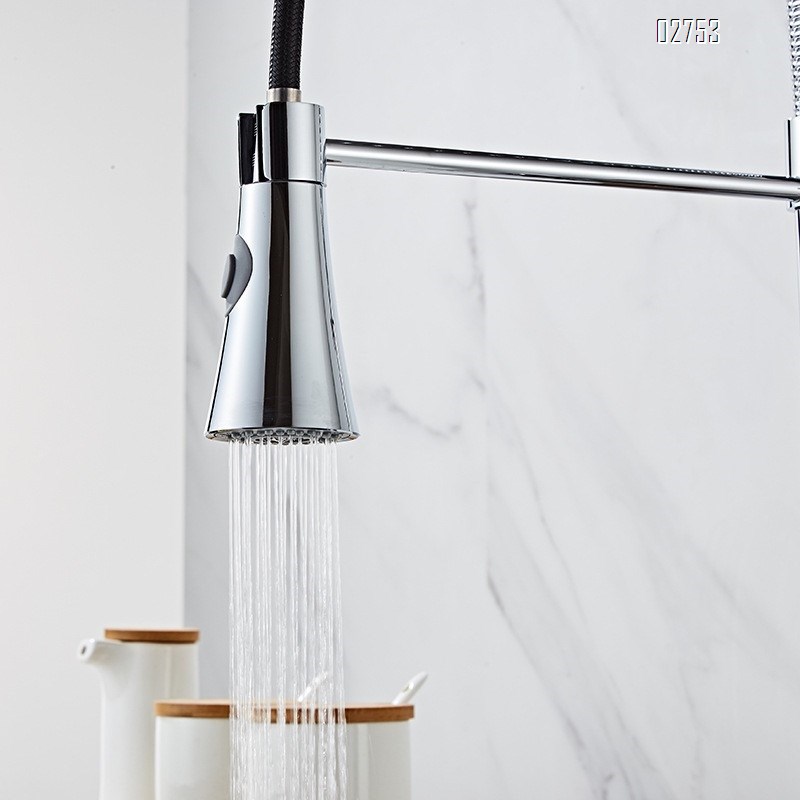 all brass Pull-down splash-proof hot and cold water faucet rotatable kitchen sink multi-functional spring  faucet