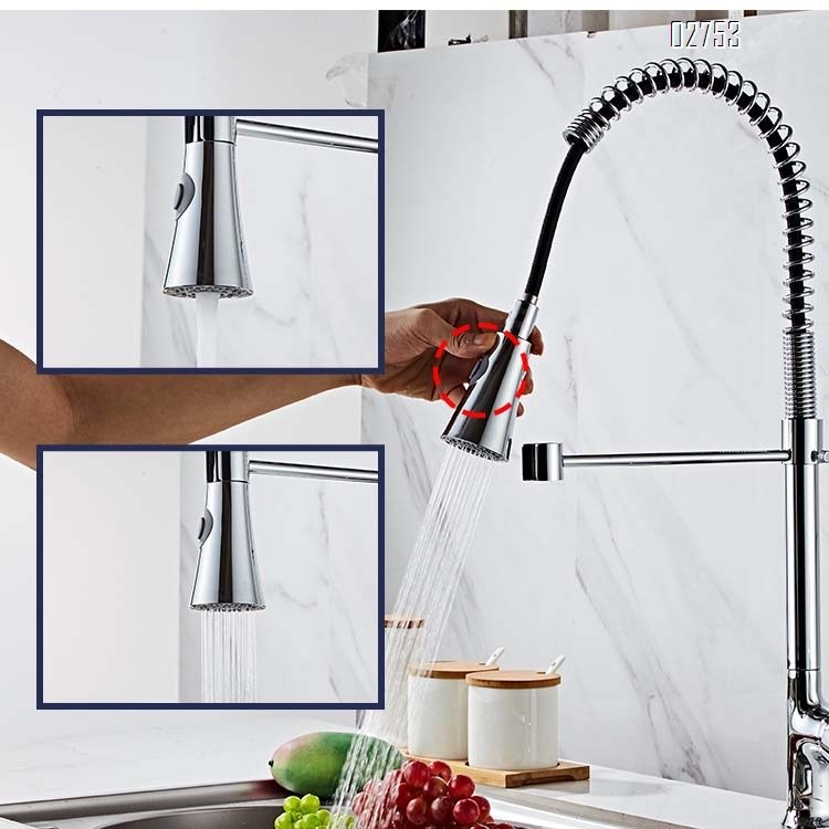 all brass Pull-down splash-proof hot and cold water faucet rotatable kitchen sink multi-functional spring  faucet